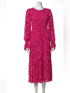 Kitri Pink Floral Tiered Midi Dress